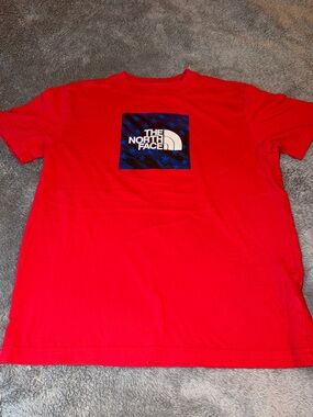 The North Face Boys Red Logo Crew Tee USA Blue Graphic